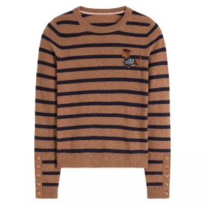 Women's Khaki Vintage Collegiate Dog Embroidered Knit