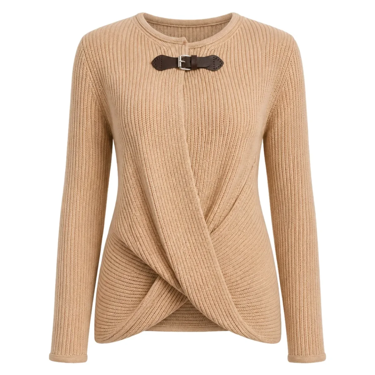 Women's Light Khaki 70s Vintage Cross-Front Knit - Image 2