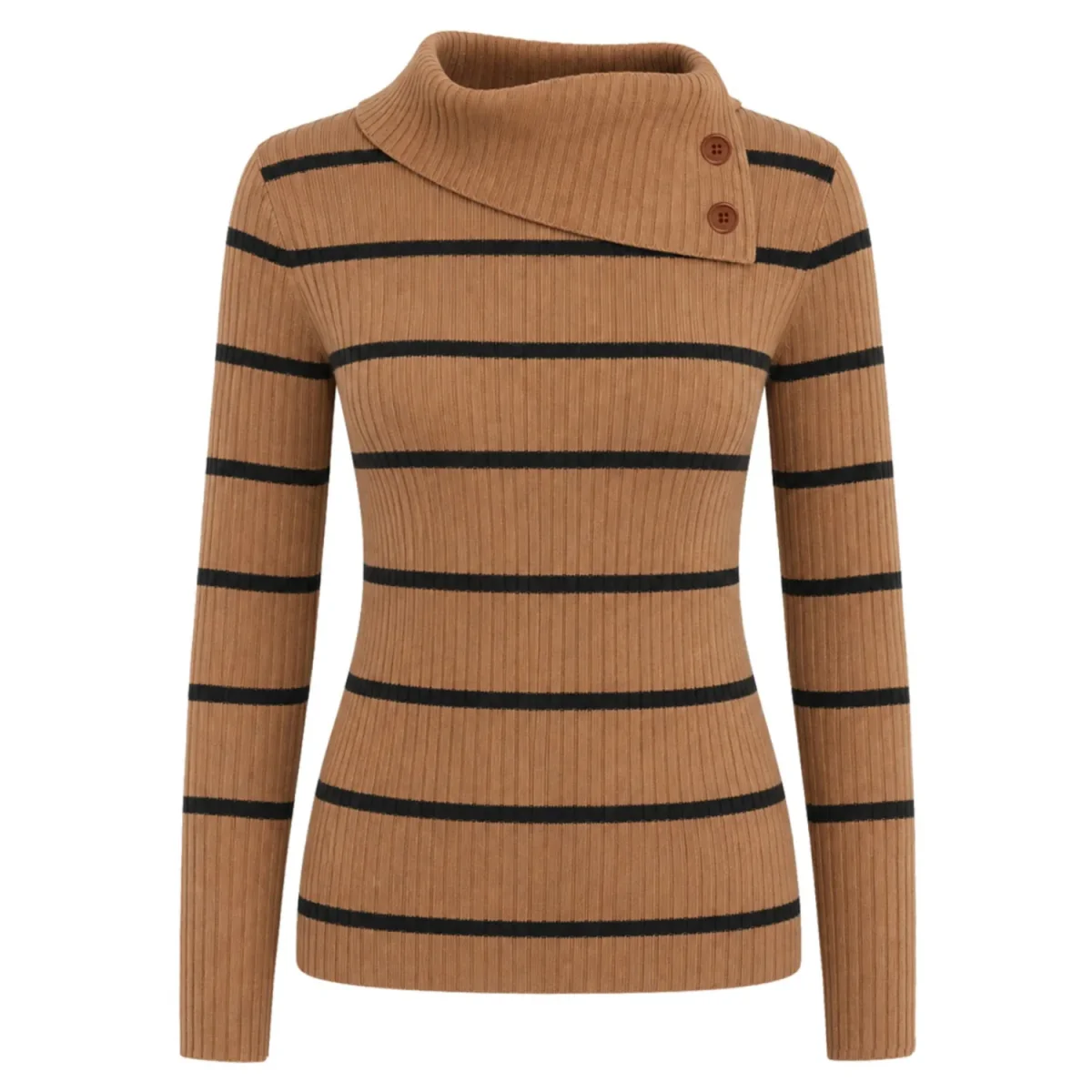 Women's Khaki 70s Vintage Striped Knit Sweater - Image 2