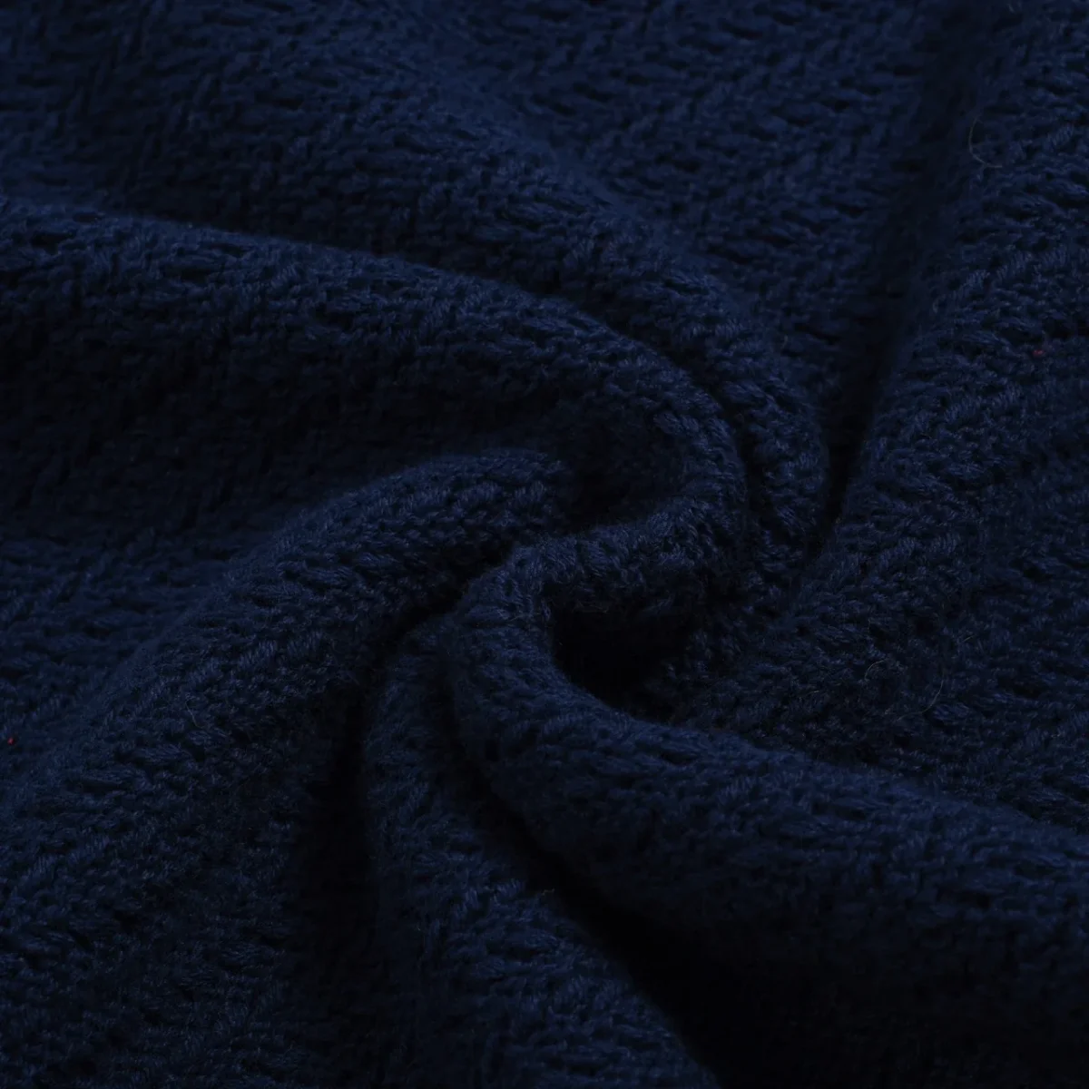 Men's 60s Navy Open Collar Polo – Mod Knit in Cream Trim - Image 3