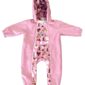 Monkey Mum® Fato-macaco infantil de inverno em softshell com forro de borrego - Ovelhinha cor-de-rosa na floresta - tam. 62/68, 74/80